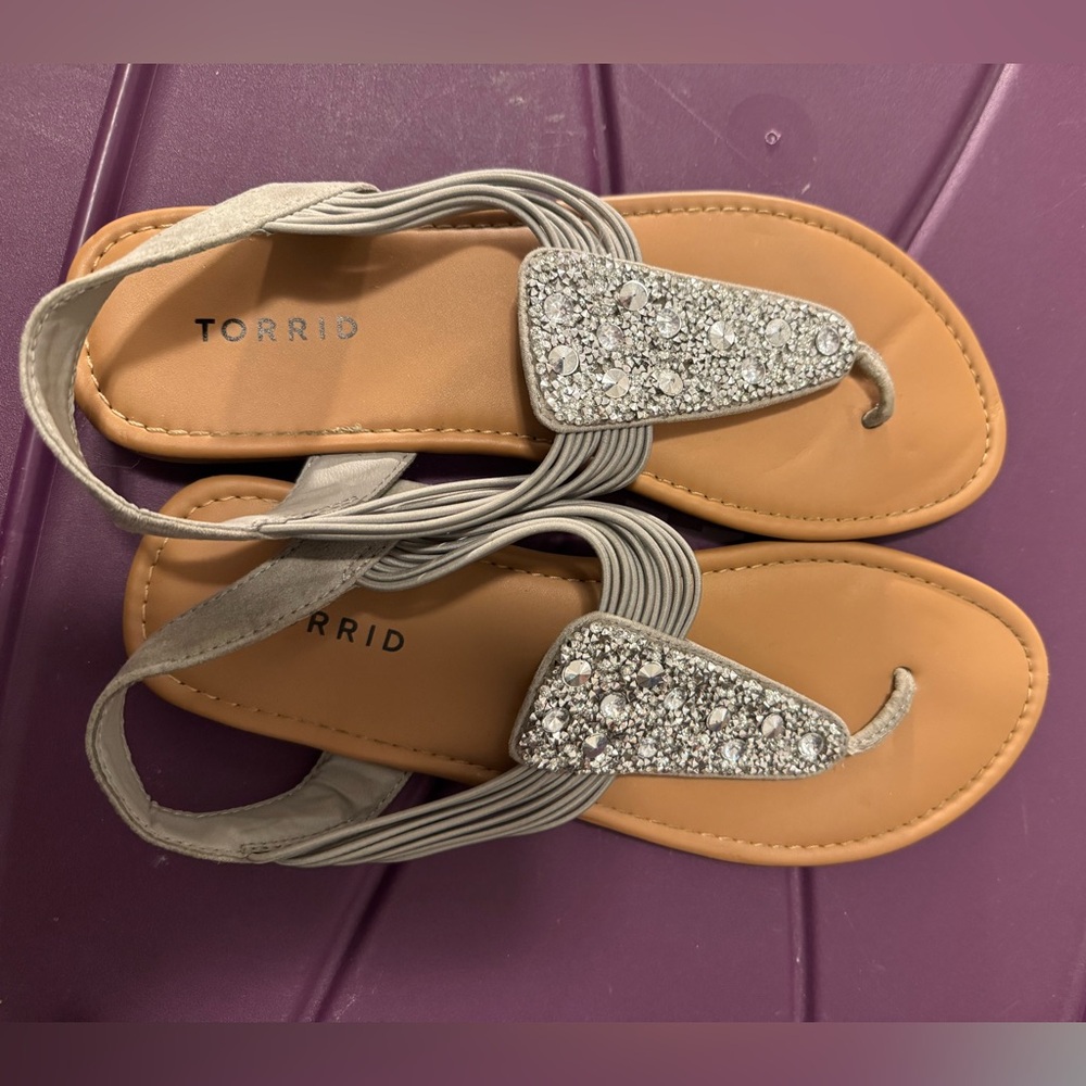 Torrid Silver and Tan Rhinestone Sandals